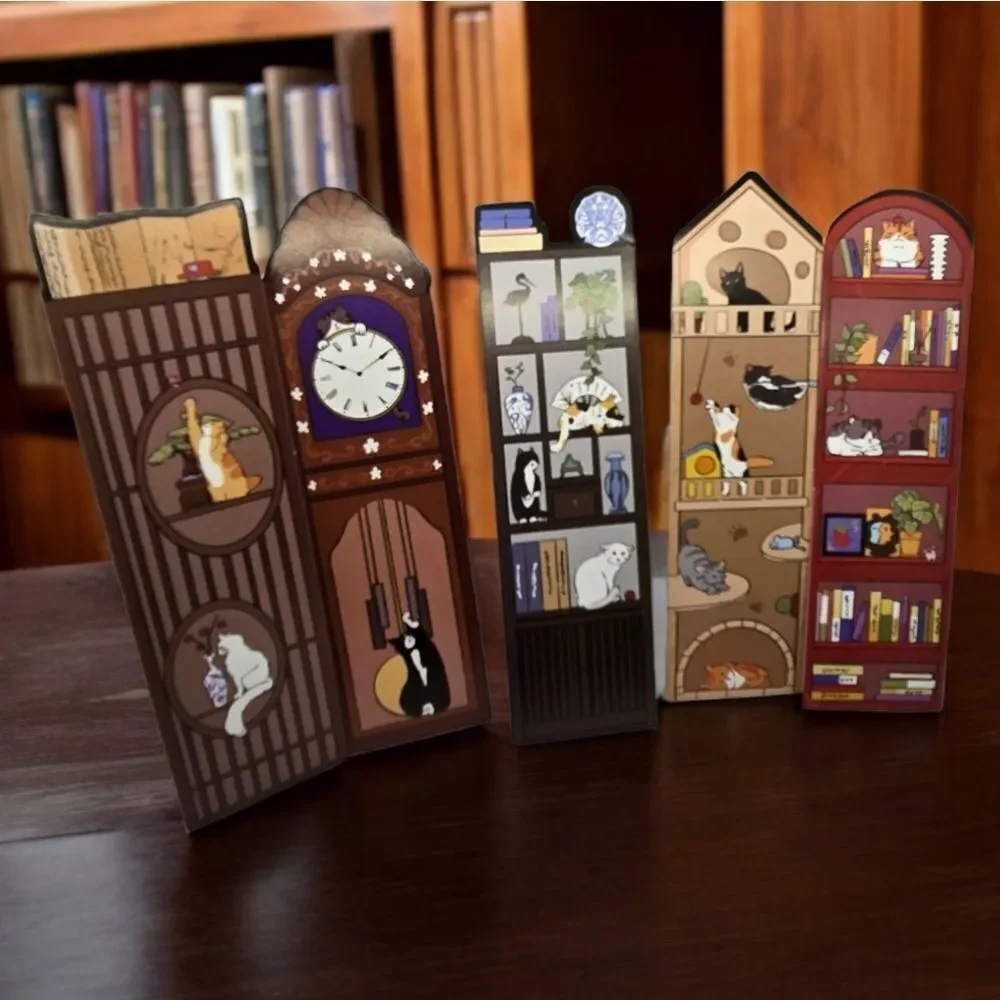 5pc Cat Bookmark Set Cute Reading Markers Bookshelf Clock Kawaii Bookish Gift